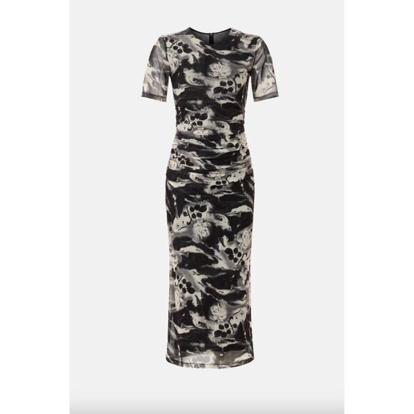 GANNI Gathered Mesh Black & White Dress Sz 44 - Picture 3 of 9